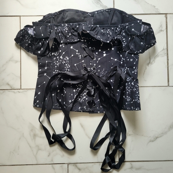 Black Astrology Print Sleeved Corset Top from Corset Study, UK size 18 (US 14) - Picture 4 of 12